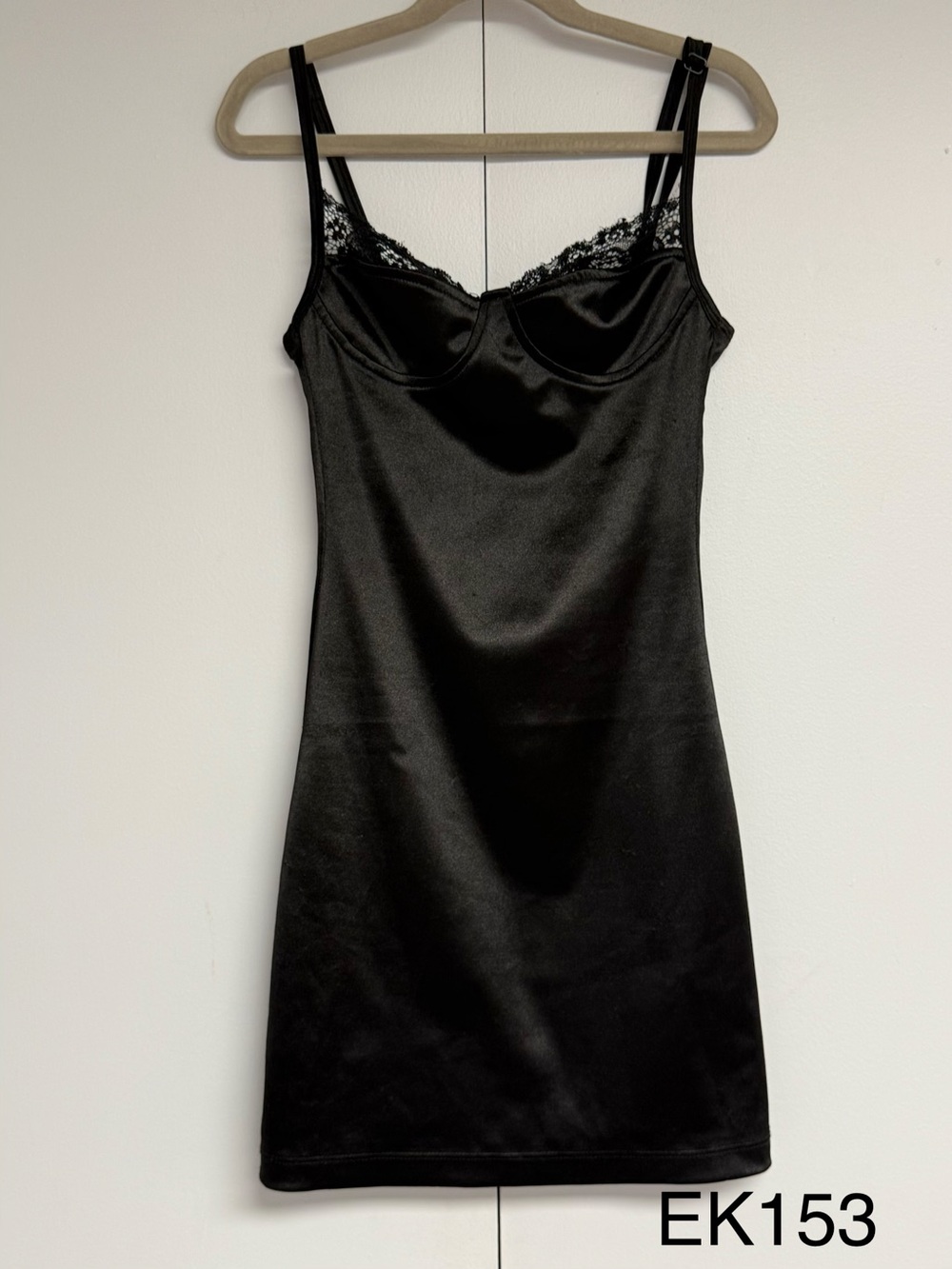 Motel Rocks Black Satin Lace Bustier Bodycon Mini Dress XS Y2K